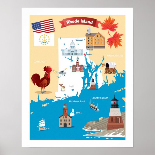 Cartoon Map of Rhode Island Poster (Voorkant)