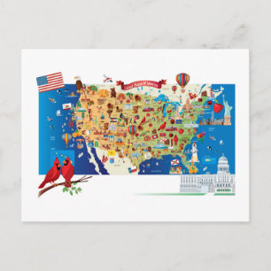 Cartoon Map of USA Briefkaart