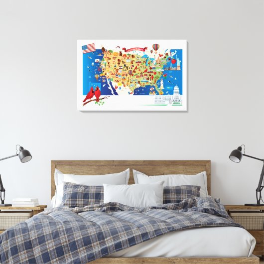 Cartoon Map of USA Canvas Afdruk (Insitu (Slaapkamer))