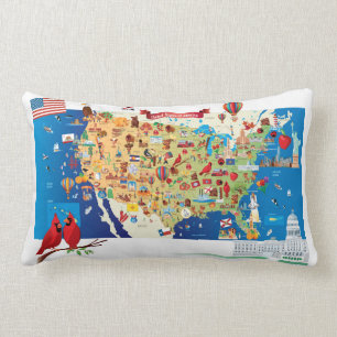 Cartoon Map of USA Kussen