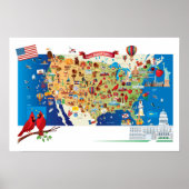 Cartoon Map of USA Poster (Voorkant)