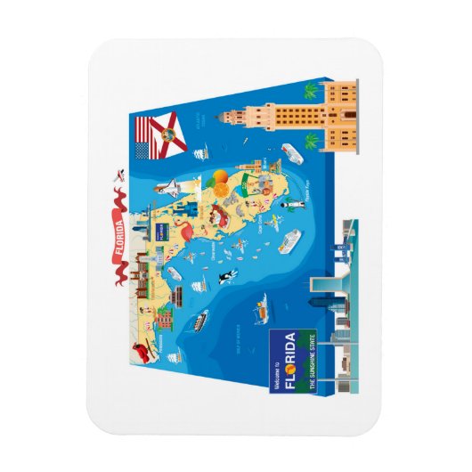 Cartoon Map van Florida Magneet (Verticaal)
