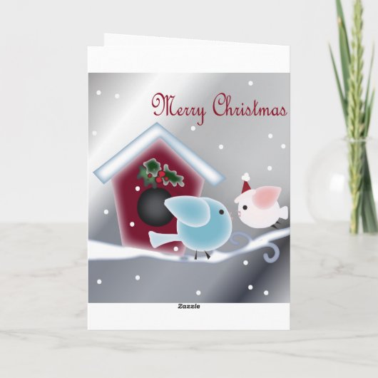 Cartoon maretak Liefdesvogels Onze Eerste Kerstmis Feestdagen Kaart (Achterkant)