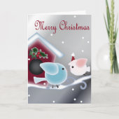 Cartoon maretak Liefdesvogels Onze Eerste Kerstmis Feestdagen Kaart (Voorkant)