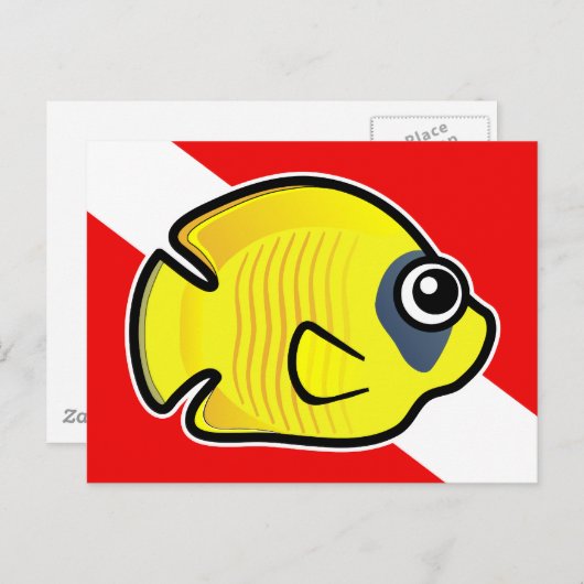 Cartoon Masked Butterflyfish Dive Flag Briefkaart (Voorkant / Achterkant)