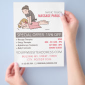 Cartoon Massage, massagetherapie, massageparlor Flyer (Hand)