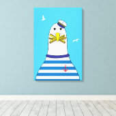 Cartoon meeuw heeft je chips gestolen Funny Seasid Canvas Afdruk (Insitu (Houten vloer))