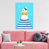 Cartoon meeuw heeft je chips gestolen Funny Seasid Canvas Afdruk (Insitu (Woonkamer))