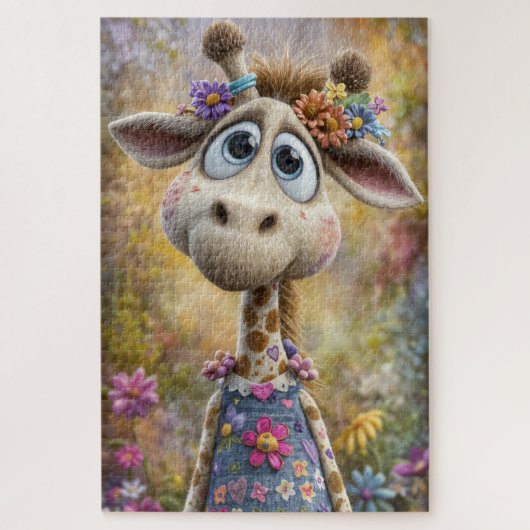 Cartoon meisje Giraffe puzzel (Verticaal)