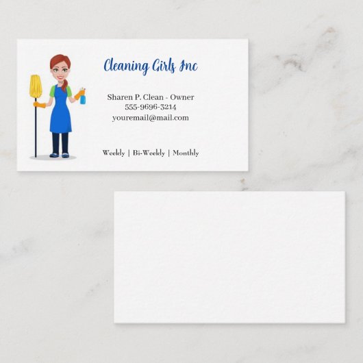Cartoon Meisje Huis Schoonmaak Service Visitekaart Visitekaartje (Voorkant / Achterkant)