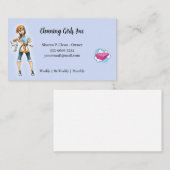 Cartoon Meisje Huis Schoonmaak Service Visitekaart Visitekaartje (Voorkant / Achterkant)