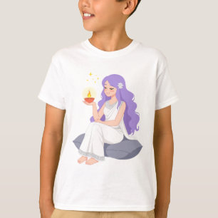 Cartoon Meisje met Diya – Serene Festival Kids T-shirt