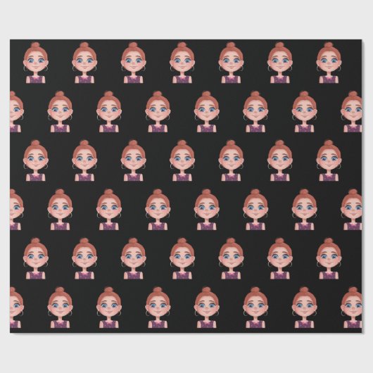 Cartoon Meisje met grote ogen Cadeaupapier (Vlak)