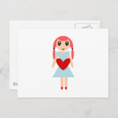 Cartoon Meisje met hart Briefkaart (Voorkant / Achterkant)