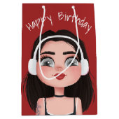 Cartoon-meisje met hoofdtelefoon medium cadeauzakje (Voorkant)