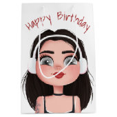 Cartoon-meisje met hoofdtelefoon medium cadeauzakje (Voorkant)