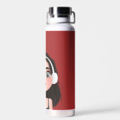 Cartoon Meisje met hoofdtelefoon Waterfles (Achterkant)