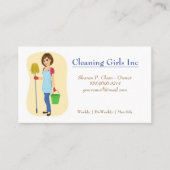 Cartoon Meisje met Mop House schoonmaakservice Visitekaartje (Voorkant)
