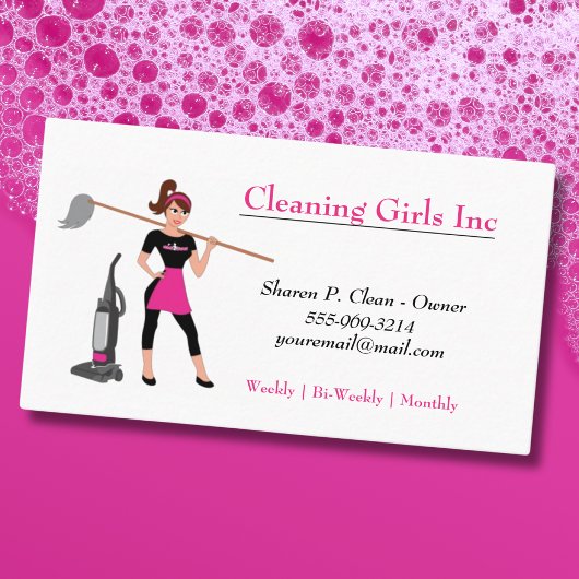 Cartoon Meisje Met Mop Huis Schoonmaakdienst Busin Visitekaartje