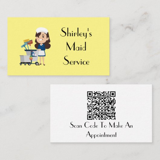 CARTOON Meisje Shirley's Maid Service QR-code Visitekaartje (Voorkant / Achterkant)