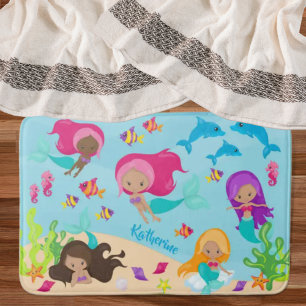 Cartoon Mermaid Little Girl onder het Zee Badmat