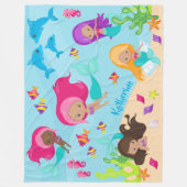 Cartoon Mermaid Little Girl onder het Zee Fleece Deken (Voorkant)