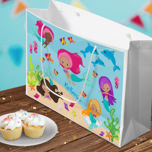 Cartoon Mermaid Little Girl onder het Zee Groot Cadeauzakje