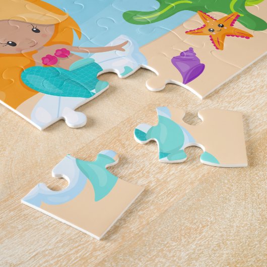 Cartoon Mermaid Little Girl onder het Zee Legpuzzel (Zijkant)