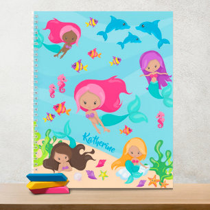 Cartoon Mermaid Little Girl onder het Zee Notitieboek