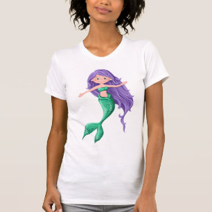 Cartoon Mermaid met Paarse Hair T-shirt