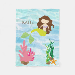 Cartoon Mermaid Personalized Fleece Baby Blanket Deken