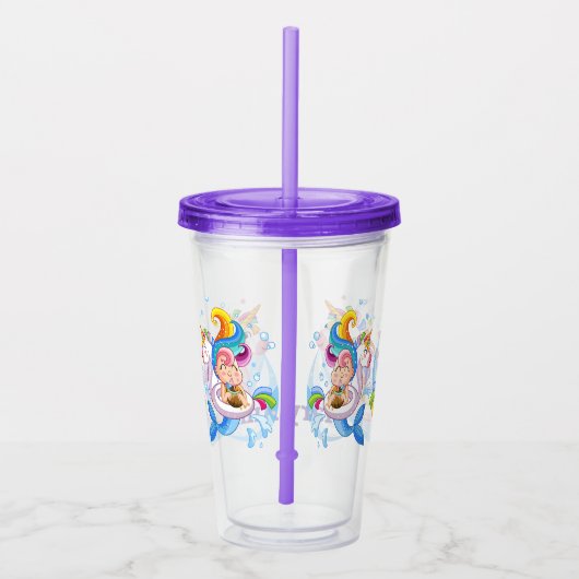 Cartoon Mermaids en Unicorn Custom Acryl Drinkbeker (Rechts)
