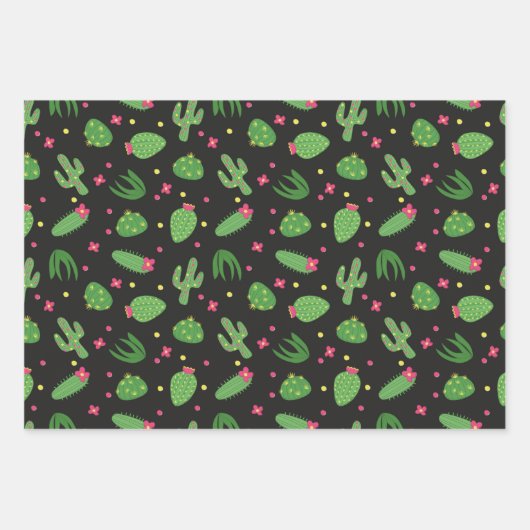 Cartoon met bloemen op een zwarte achtergrond inpakpapier vel (Voorkant)