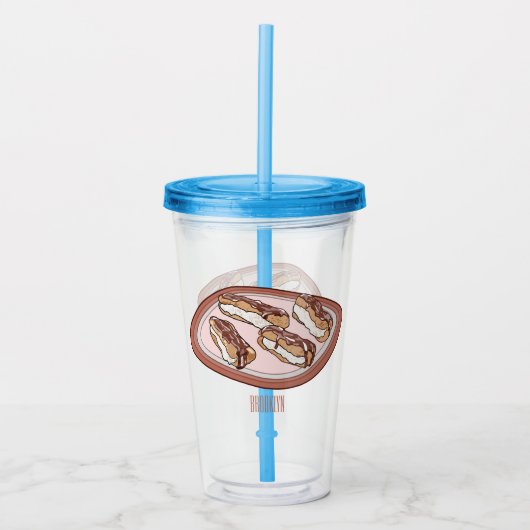 Cartoon met chocolade eclair acryl drinkbeker (Voorkant)