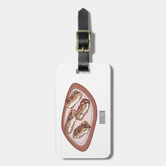 Cartoon met chocolade eclair bagagelabel (Voorkant verticaal)