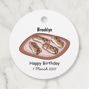 Cartoon met chocolade eclair bedankjes labels
