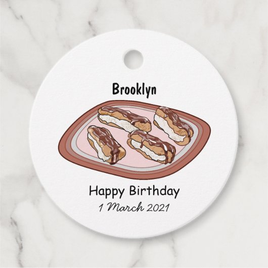 Cartoon met chocolade eclair bedankjes labels (Voorkant)