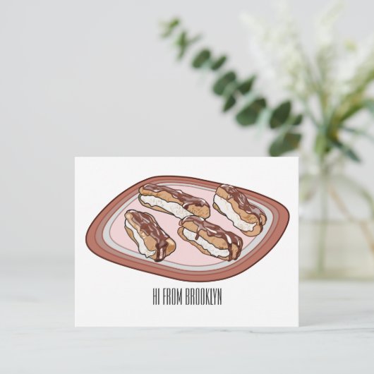 Cartoon met chocolade eclair briefkaart (Staand voorkant)
