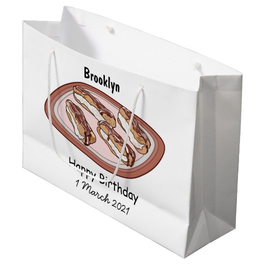 Cartoon met chocolade eclair groot cadeauzakje (Voorkant Gekanteld)