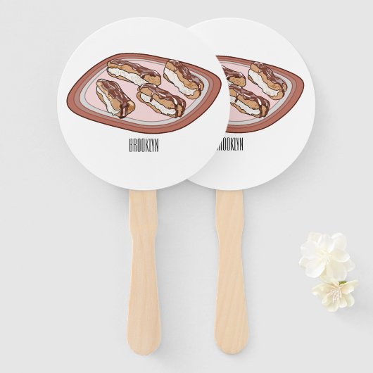 Cartoon met chocolade eclair handwaaier (Voorkant en achterkant)