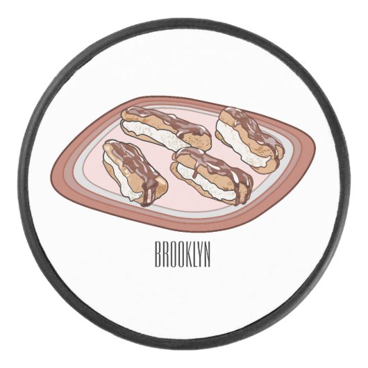 Cartoon met chocolade eclair hockey puck (Voorkant)
