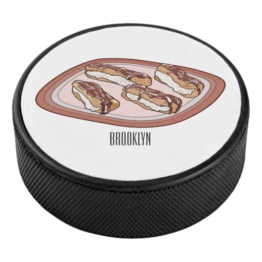 Cartoon met chocolade eclair hockey puck (3/4)