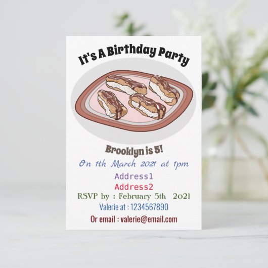 Cartoon met chocolade eclair kaart (Staand voorkant)