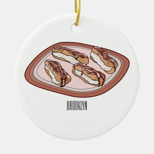 Cartoon met chocolade eclair keramisch ornament (Voorkant)