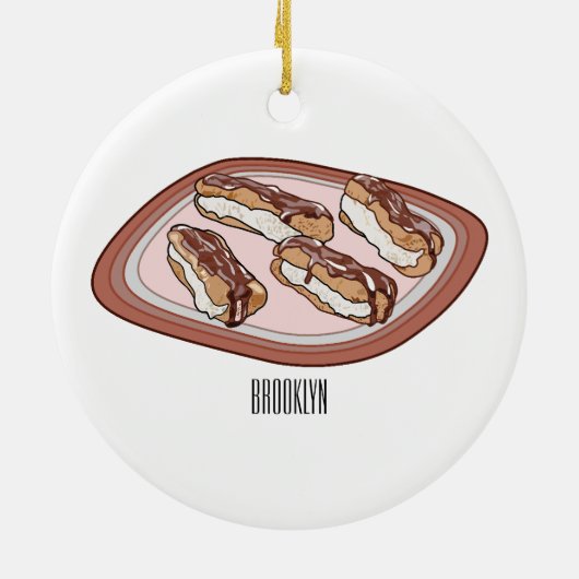 Cartoon met chocolade eclair keramisch ornament (Achterkant)