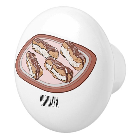 Cartoon met chocolade eclair keramische knop (Rechts)