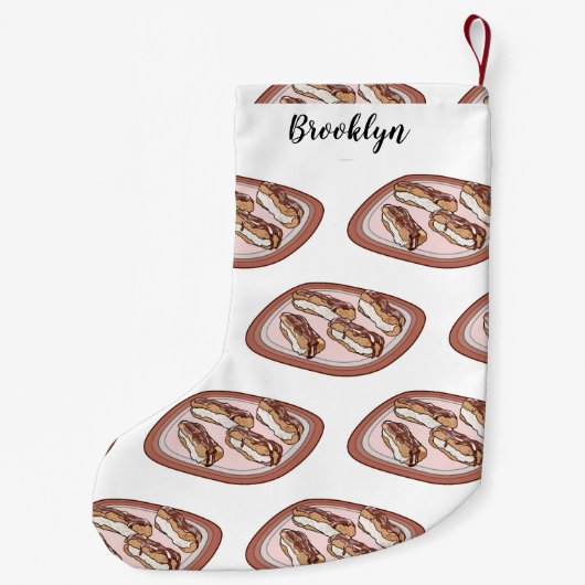 Cartoon met chocolade eclair kleine kerstsok (Achterkant)