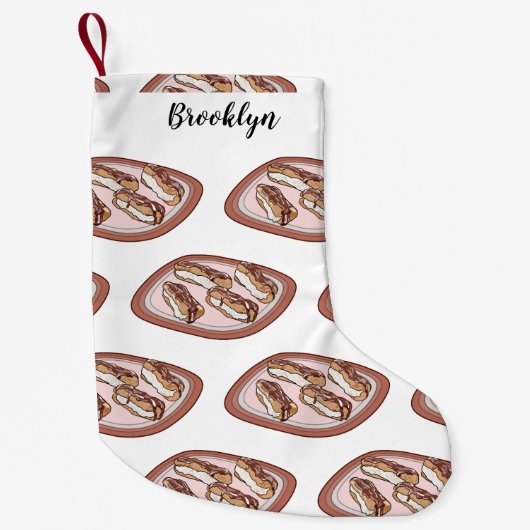 Cartoon met chocolade eclair kleine kerstsok (Voorkant)