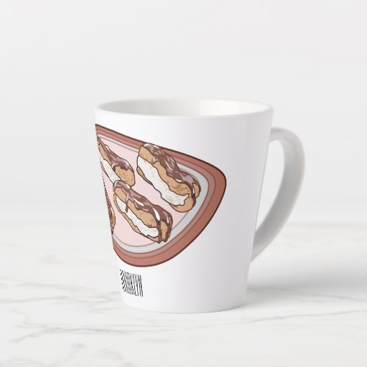 Cartoon met chocolade eclair latte mok (Rechterhoek)