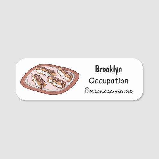 Cartoon met chocolade eclair naamplaatje (Voorkant)